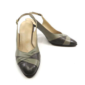 Salvatore Ferragamo Shoes 8 B Light Green Brown, strap detail, sling back heel.